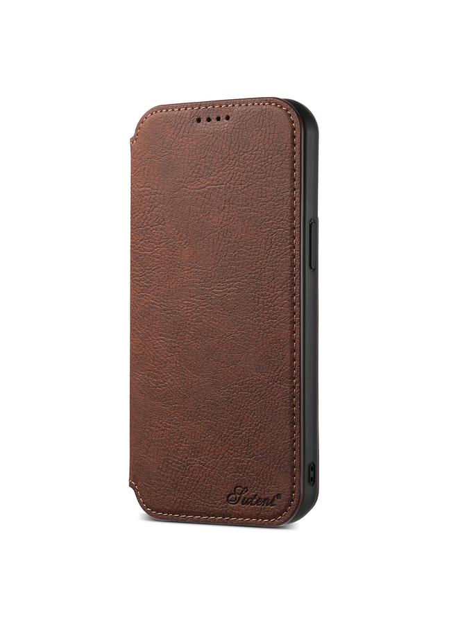 Suteni Case For iPhone 15 Pro J06 Retro Matte Litchi Texture Leather MagSafe Phone Case - Image 2