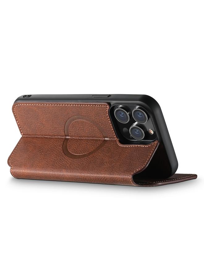 Suteni Case For iPhone 15 Pro J06 Retro Matte Litchi Texture Leather MagSafe Phone Case - Image 5