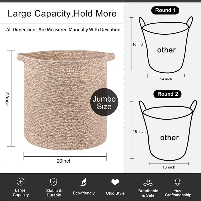 OIAHOMY 80L Laundry Hamper, Storage Basket with Handles, Laundry Basket For Toys, Pillows, Blankets,Clothes-20x18in-Brown - Image 4