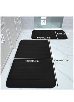 HomarKet 2-Piece Soft Velvet Non Slip Floor Mat Set For Kitchen And Bathroom Black  - Image 2