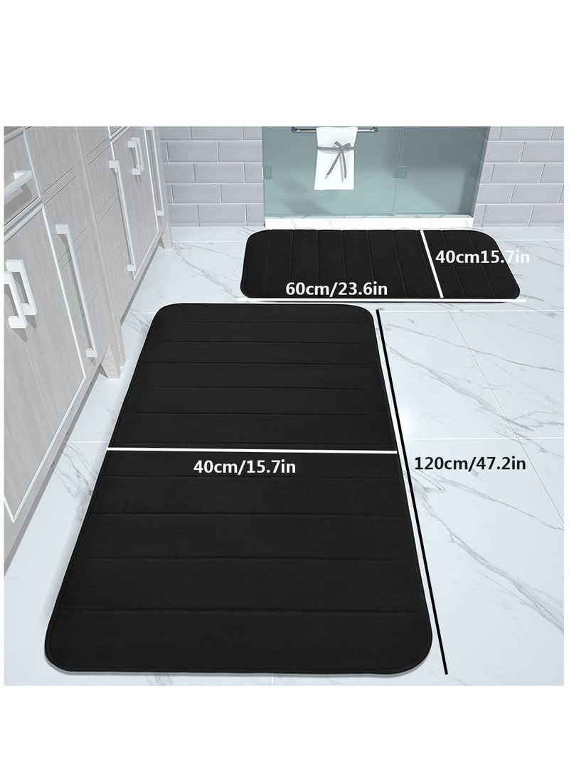 HomarKet 2-Piece Soft Velvet Non Slip Floor Mat Set For Kitchen And Bathroom Black  - Image 2