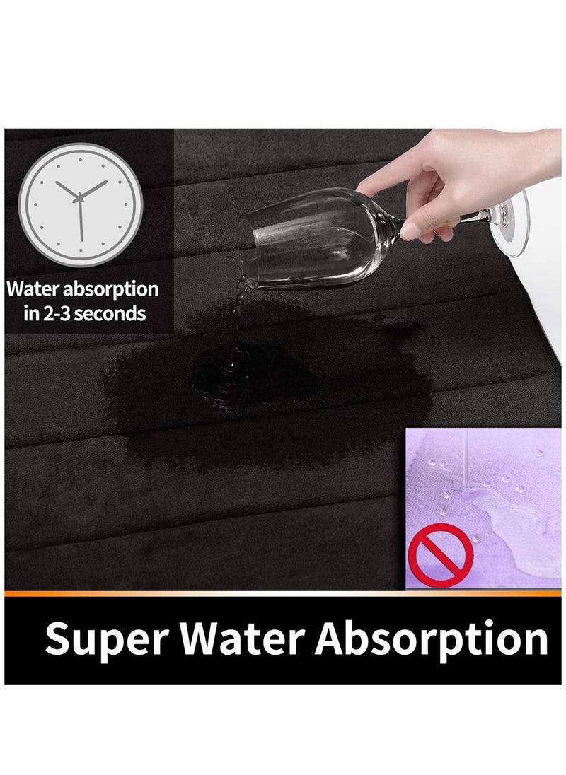 HomarKet 2-Piece Soft Velvet Non Slip Floor Mat Set For Kitchen And Bathroom Black  - Image 4