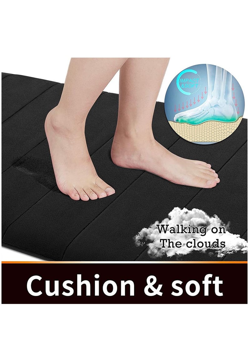 HomarKet 2-Piece Soft Velvet Non Slip Floor Mat Set For Kitchen And Bathroom Black  - Image 3
