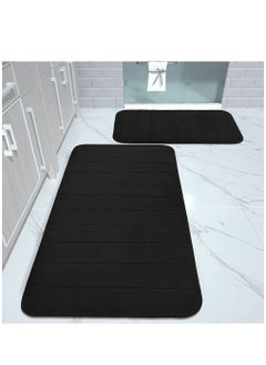 HomarKet 2-Piece Soft Velvet Non Slip Floor Mat Set For Kitchen And Bathroom Black  - Image 1