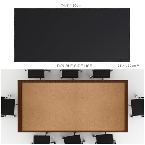 MAIDERN Leather Desk Mat Large XL 748 x 354 Reversible Office Desk Pad Mat Cork Leather Large Mouse pad for Desk Waterproof Computer Desk Mat for Gaming Home Office Black - Image 3