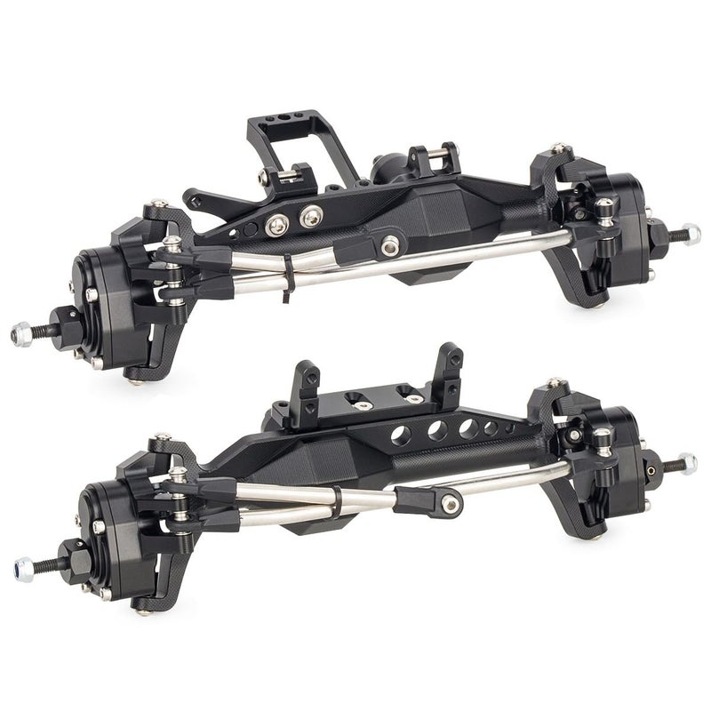 VNUHV Aluminum 4WS Offset Portal Axle Set with Servo Mount for 110 4 Wheel Steering LCG Chassis Comp Rigs Capra H10 Optic Front Rear Black - Image 3