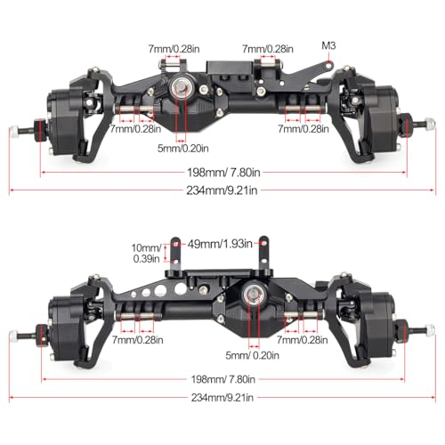 VNUHV Aluminum 4WS Offset Portal Axle Set with Servo Mount for 110 4 Wheel Steering LCG Chassis Comp Rigs Capra H10 Optic Front Rear Black - Image 5