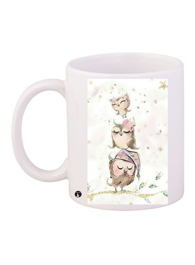 Phone Planet Owl Printed Coffee Mug White/Brown/Pink