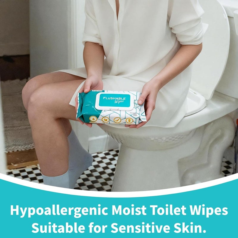 مناديل مبللة قابلة للرمي في المرحاض للبالغين، مناديل فيتداي للمرحاض آمنة على خزانات الصرف الصحي والمجاري، مع خلاصة الصبار وفيتامين هـ للبشرة الحساسة، مناديل مبللة للتنظيف الشخصي والمرحاض - بدون رائحة - 168 منديل - Image 3