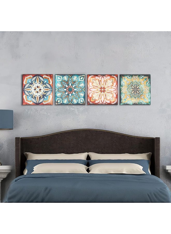 SunBlogs Art Kitchen Decor Canvas Wall Boho Vintage Flowers Pattern Prints Large Framed Wall Decor Pattern Pictures for Living Room Kitchen Bathroom Dining Room Restroom Decorations (14x14x4PCS) - Image 4