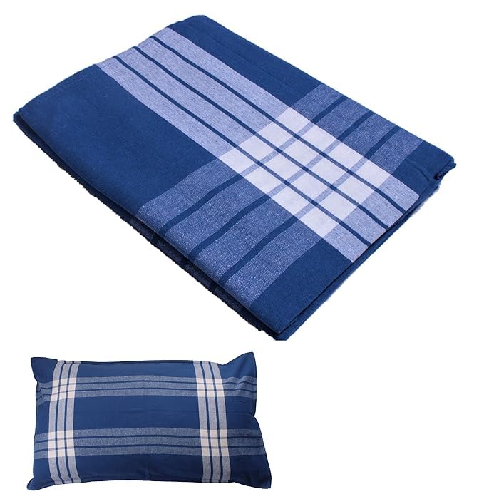 MAMRAJ 100% Cotton Hospital Bedsheet/Hospital Blanket/Hotel Bedsheet/Home use Single Size with 1 Pillow Cover (60 inch 90 inch) (Blue) - Image 1