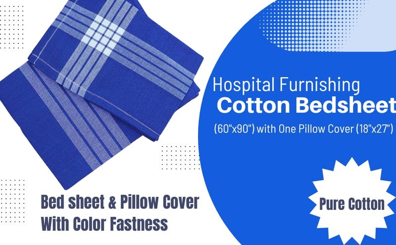 MAMRAJ 100% Cotton Hospital Bedsheet/Hospital Blanket/Hotel Bedsheet/Home use Single Size with 1 Pillow Cover (60 inch 90 inch) (Blue) - Image 3