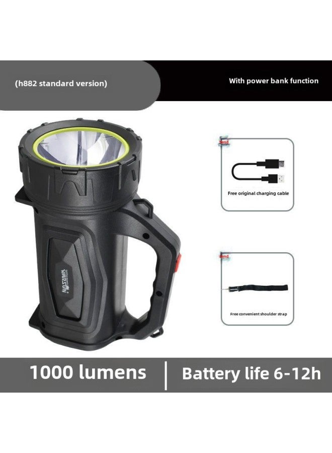 Wallson H882 Searchlight Outdoor Camping Home Patrol Portable Lamp Long-range Super Bright Flashlight-Color:Standard Version (black/no Side Lights/XPE Lamp Beads)  - Image 1