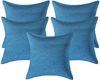 IM FAB Plain Jute Fabric Cushion Cover (Blue, 16X16 Inches or 40X40 cms) - Pack of 5 - Image 1