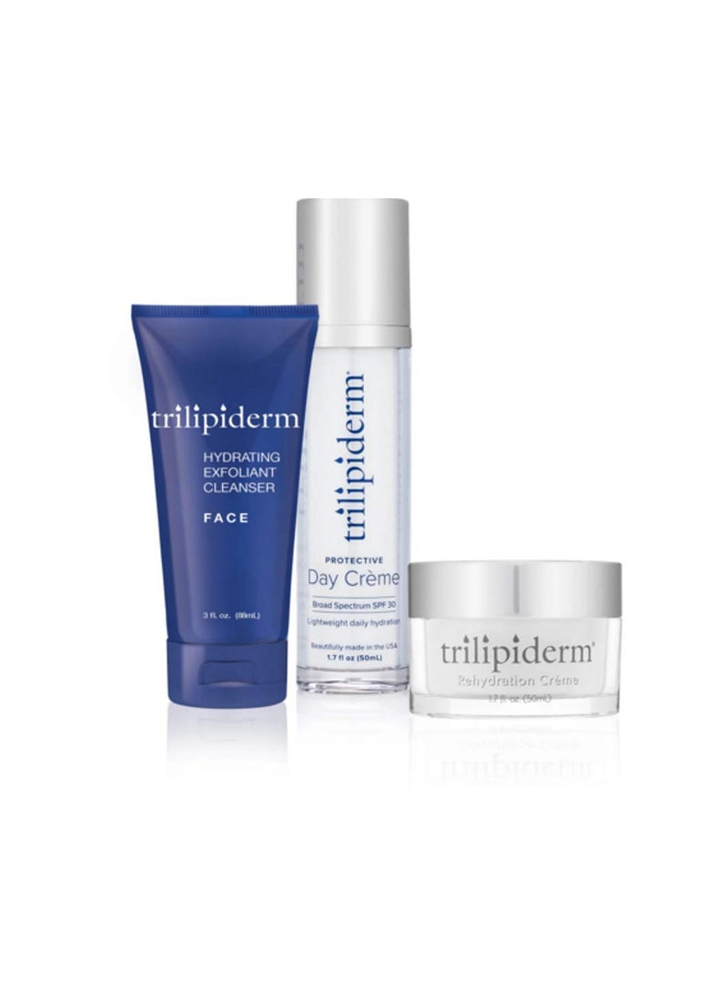 Trilipiderm - Trilipiderm Essential Face Regimen Bundle  Hydrating Exfoliant Cleanser Protective Day Crme Rehydration Night Crme Set  Complete 3Step Skincare Solution for Hydration and Renewal - Image 1