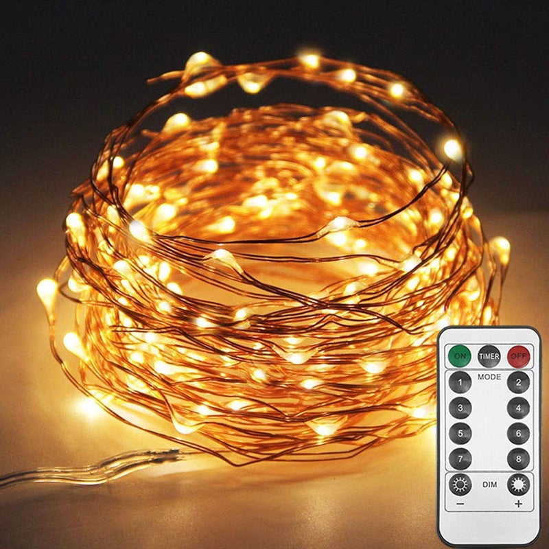 Twinkle Star 33ft 100LED Copper Wire String Lights Fairy String Lights 8 Modes USB Powered with Remote Control for Wedding Party Home Christmas Decoration Warm White