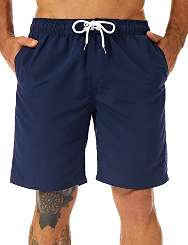 KAILUA SURF شورت سباحة كايلوا سيرف للرجال - طويل، سريع الجفاف مع بطانة شبكية - 9 بوصة طول الساق - أزرق داكن - Image 1