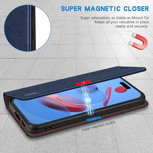 ZZXX for iPhone 17 Pro Max Wallet Case with [RFID Blocking] Card Slot Stand Strong Magnetic Leather Flip Fold Protective Phone Case for iPhone 17 Pro Max Case Wallet(Blue-6.9 inch) - Image 3