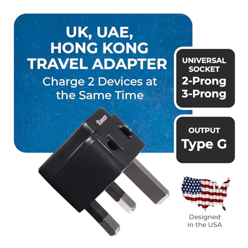 Orei India to UK Plug Adapter 2 in 1 Type G Travel Adapter (2 Pack) Compatible with UK, UAE, Dubai, & Hong Kong - Ideal for Laptops, Mobiles, & Chargers CE & Rohs Certified, Black - Image 2