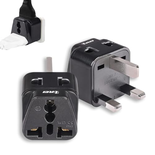 Orei India to UK Plug Adapter 2 in 1 Type G Travel Adapter (2 Pack) Compatible with UK, UAE, Dubai, & Hong Kong - Ideal for Laptops, Mobiles, & Chargers CE & Rohs Certified, Black - Image 1