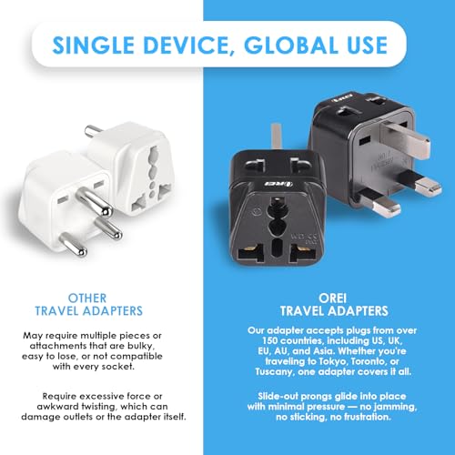 Orei India to UK Plug Adapter 2 in 1 Type G Travel Adapter (2 Pack) Compatible with UK, UAE, Dubai, & Hong Kong - Ideal for Laptops, Mobiles, & Chargers CE & Rohs Certified, Black - Image 3