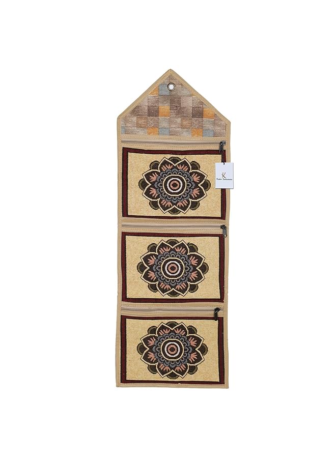 Kuber Industries Flower Design Cotton Wall Hanging Magazine Holder Gold Ctktc34500 - Image 1