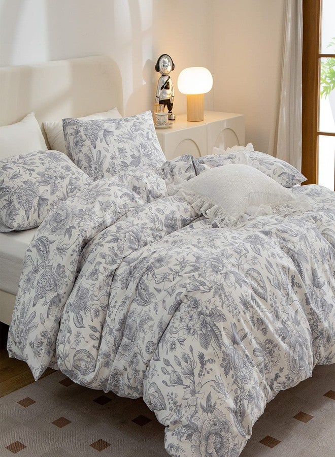 BUPIRD King Duvet Cover Floral, 100% Brushed Microfiber 3 Pieces King Floral Bedding Sets, Vintage Floral Chic Garden Style Floral Pattern King Flower Duvet Cover with Zipper Closure (Floral, King) - Image 3