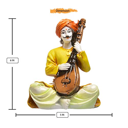 Karigaari India Handcrafted Man Playing Sitar Musical Instrument Resin Sculpture | Showpiece, Multicolour, Height : 26 cm, Breadth : 15 cm, Length : 18 cm - Image 3