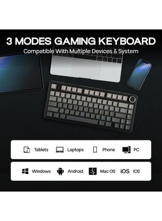 【Brand Store】F75 PRO Gaming Keyboard 75% Mechanical Keyboard Gasket Hot Swappable Custom Keyboard RGB Backlit with Five-Layer Padding, ide Printed PBT Keycaps Bluetooth/2.4GHz/USB-C, Mechanical Gaming Keyboard Hot Swappable, Knob, RGB, Reaper Switches Keyboard for Gamers(Gradient Black) - view 4