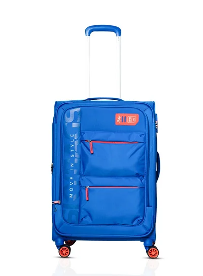 Skybags Vanguard Checked- 24 Inch Luggage with Anti Theft Zipper | TSA Lock| Smooth Dual Wheels| Wet Pouch for toiletries| Medium| Blue