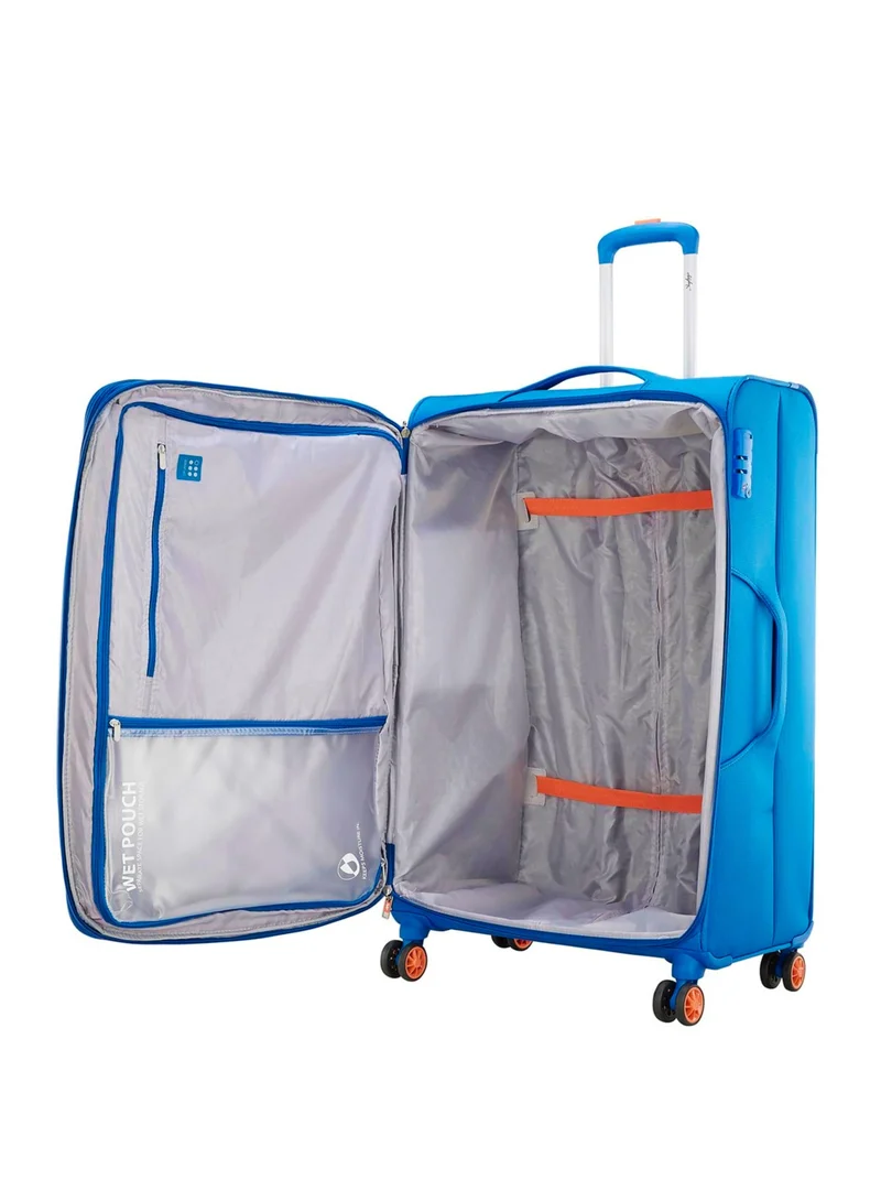 Skybags Vanguard Checked- 24 Inch Luggage with Anti Theft Zipper | TSA Lock| Smooth Dual Wheels| Wet Pouch for toiletries| Medium| Blue