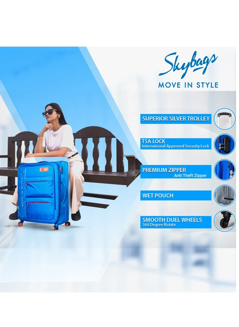 Skybags Vanguard Checked- 24 Inch Luggage with Anti Theft Zipper | TSA Lock| Smooth Dual Wheels| Wet Pouch for toiletries| Medium| Blue
