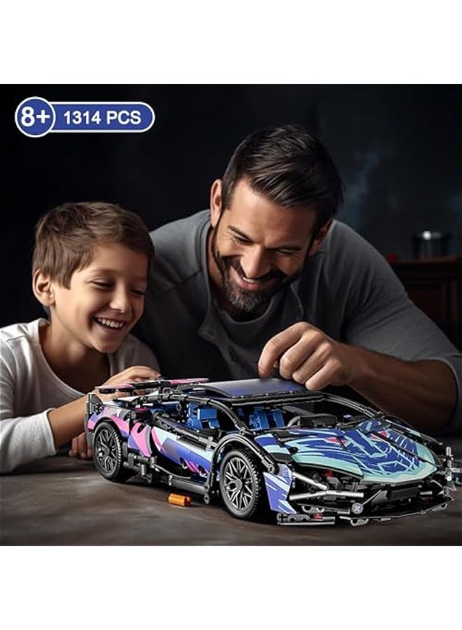 Sport Car Building Block Sets for Adults, Remote Control APP Race Car with LED Lights,Collectible 1:14 Model Scale Engineering Toy Men Teens Boys Age 8+ 8-12 12 13 14  - Image 5