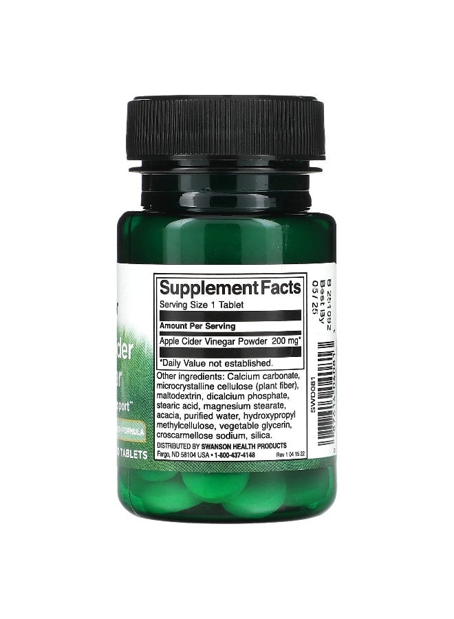 SWANSON Swanson, Apple Cider Vinegar, 200 mg , 30 Tablets  - Image 2