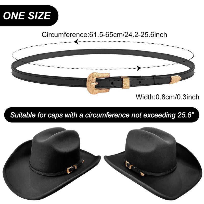 RainFlowwer Black Leather Cowboy Hat Bands for Men Women Western/Fedora/Panama Hat Belts Cowgirl Hatbands with Gold Buckle Cowboy Supply Hand Made Replacement - Image 4