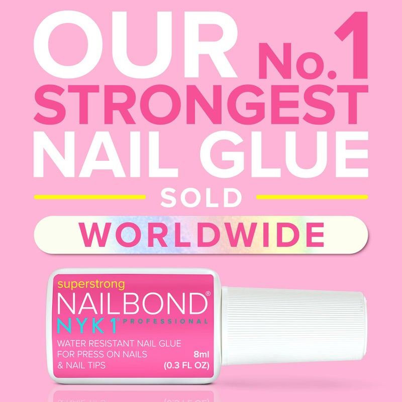 NYK1 Super Strong Nail Glue for Press On Nails, Nail Tips & Acrylic Fake Nails (8ml) NYK1 NailBond Brush On Glue for Press Ons, Tips & Acrylics - Long Lasting, Maximum Strength, Mess-Free Application - Image 2