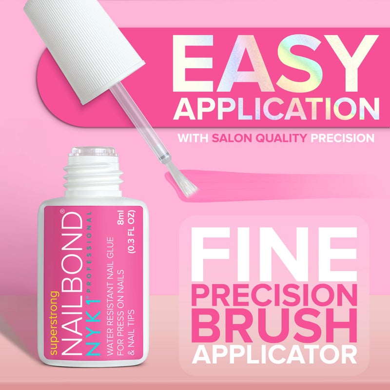 NYK1 Super Strong Nail Glue for Press On Nails, Nail Tips & Acrylic Fake Nails (8ml) NYK1 NailBond Brush On Glue for Press Ons, Tips & Acrylics - Long Lasting, Maximum Strength, Mess-Free Application - Image 3