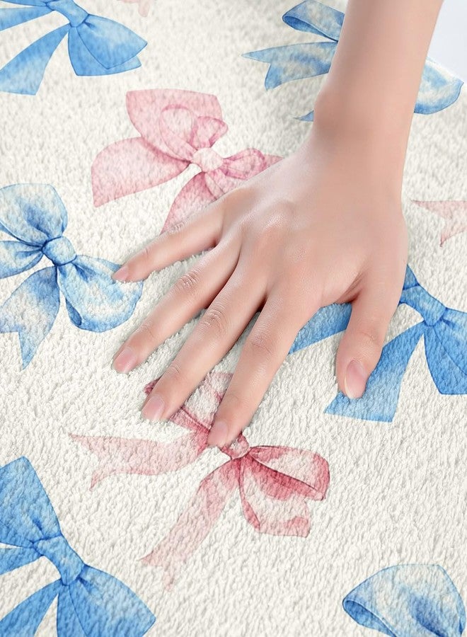 Erosebridal سجاد حمام مزين بأقواس قوس قزح من إيروسبريدال، مقاس 16 × 24 بوصة، سجادة حمام وردية وزرقاء بتصميم كاواي مزينة بعقدة فيونكة للأطفال والفتيات، سجادة أرضية مزينة بأقواس شريطية بألوان مائية، سجادة مدخل أنيقة وجذابة - Image 4