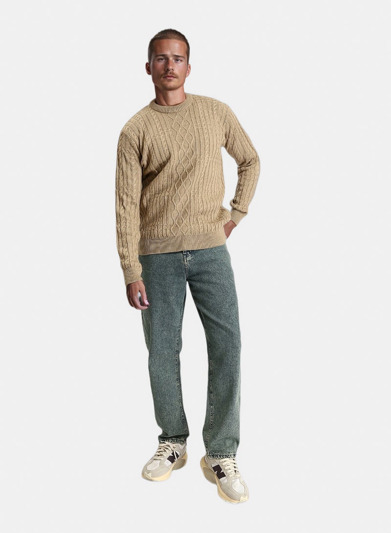 RAVIN Men Knitted Round Neck Winter Pullover Dark Beige - Image 5