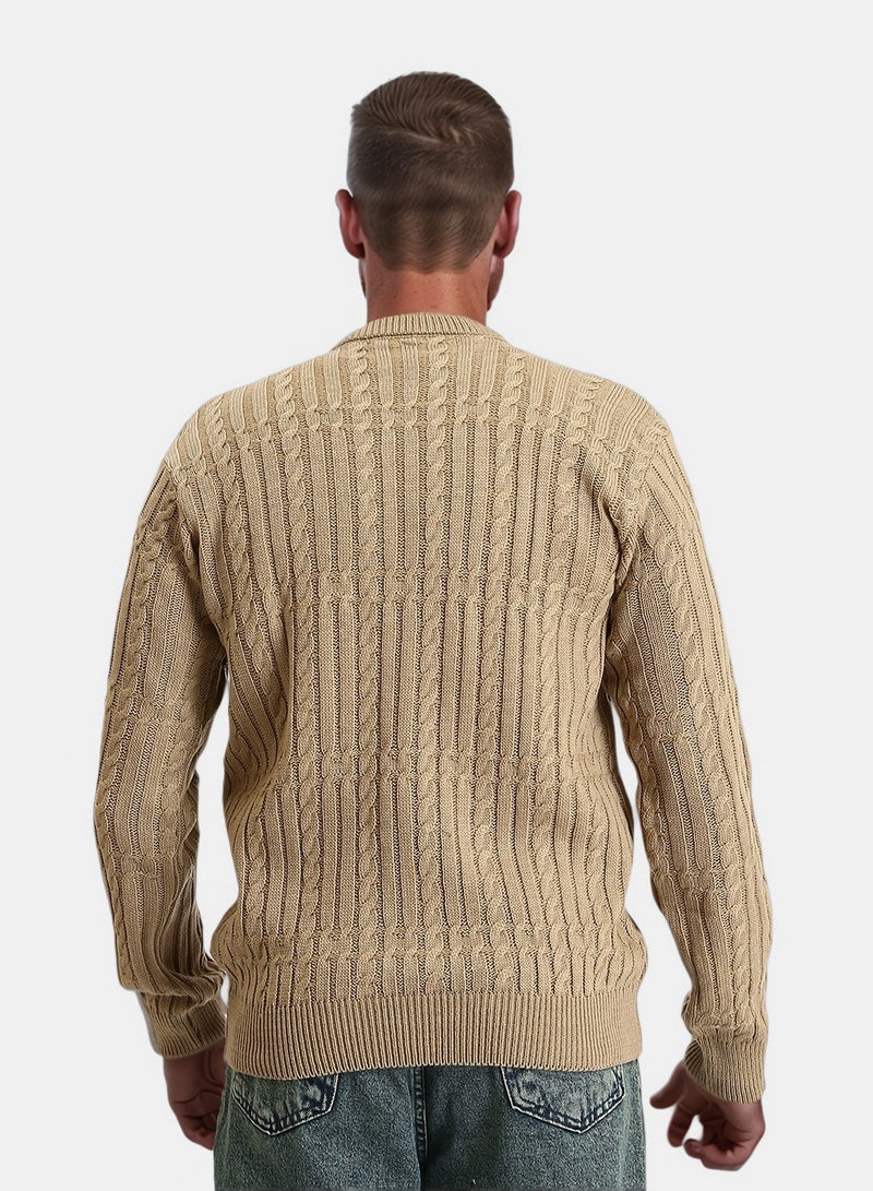 RAVIN Men Knitted Round Neck Winter Pullover Dark Beige - Image 2