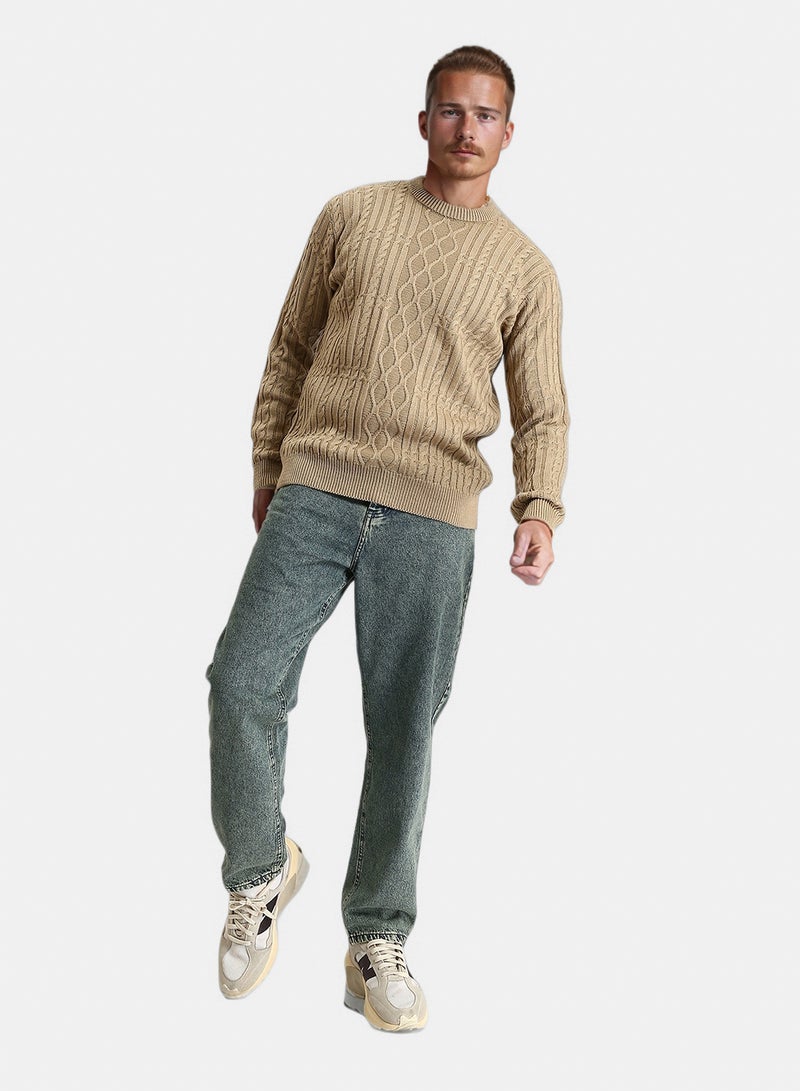 RAVIN Men Knitted Round Neck Winter Pullover Dark Beige - Image 4