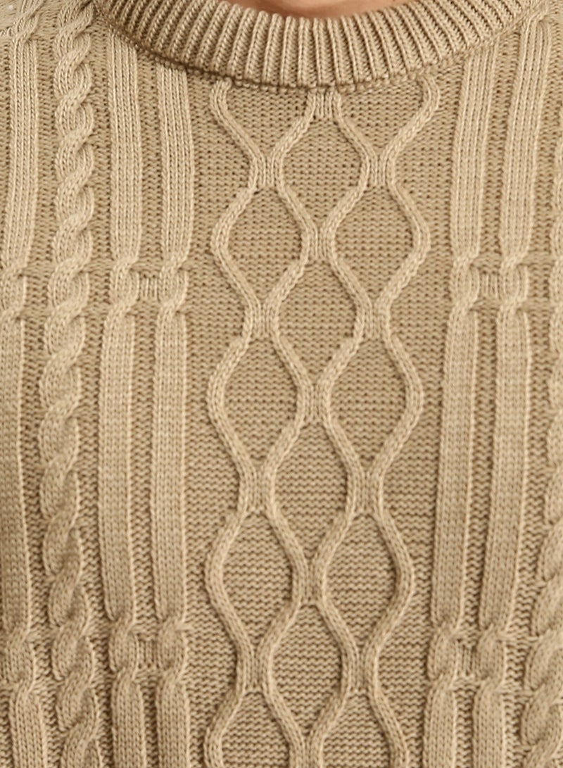 RAVIN Men Knitted Round Neck Winter Pullover Dark Beige - Image 3
