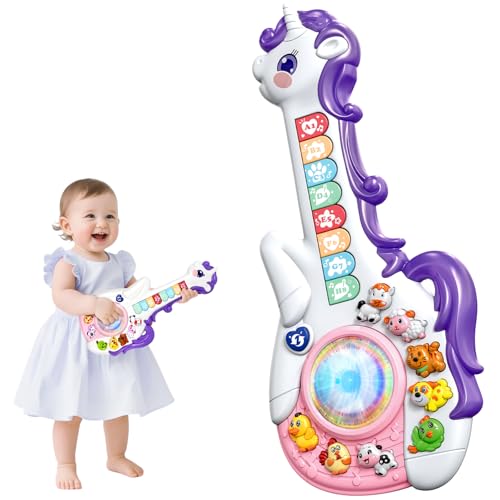 Marstone Toys for 1 2 Year Old Girl Birthday Gifts Baby Musical Unicorn Toys 1218 Months Educational Cartoon Guitar for Toddler Boy Kid 13 Infant 1st First Interactive Learning Birthday Present - Image 1