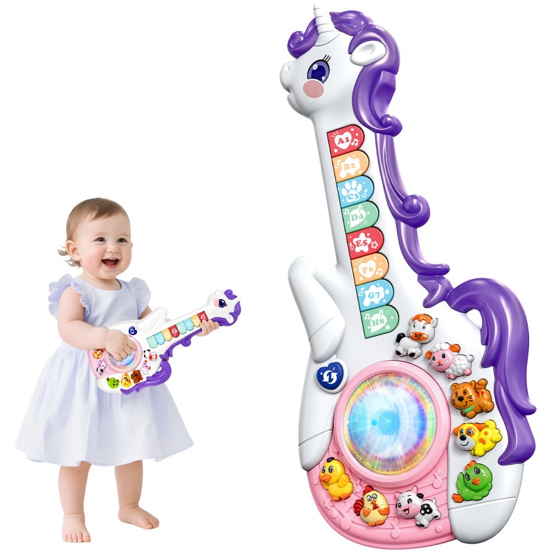 Marstone Toys for 1 2 Year Old Girl Birthday Gifts Baby Musical Unicorn Toys 1218 Months Educational Cartoon Guitar for Toddler Boy Kid 13 Infant 1st First Interactive Learning Birthday Present - Image 2