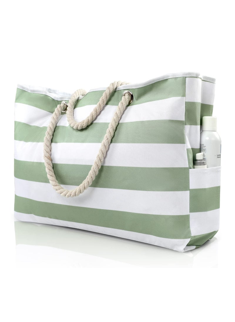 SYOSI - Beach Bag for Women, Large Beach Tote Bag, Waterproof Sandproof Beach Bag with Zipper, Large Swim Pool Beach Tote, Large Stripe Beach Tote, Canvas Beach Tote bag with Zipper for Pool Travel - Image 1