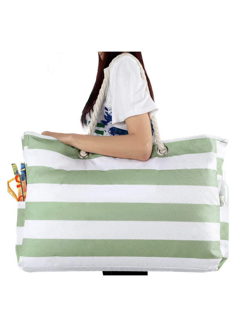 SYOSI - Beach Bag for Women, Large Beach Tote Bag, Waterproof Sandproof Beach Bag with Zipper, Large Swim Pool Beach Tote, Large Stripe Beach Tote, Canvas Beach Tote bag with Zipper for Pool Travel - Image 1