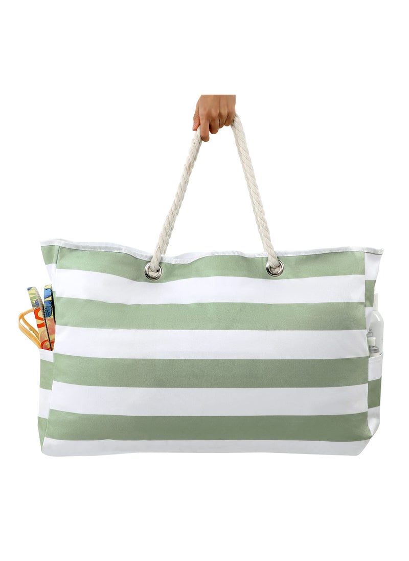 SYOSI - Beach Bag for Women, Large Beach Tote Bag, Waterproof Sandproof Beach Bag with Zipper, Large Swim Pool Beach Tote, Large Stripe Beach Tote, Canvas Beach Tote bag with Zipper for Pool Travel - Image 1