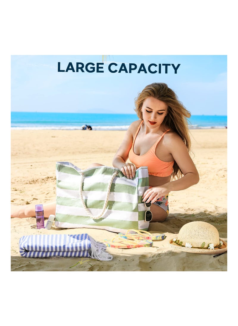 SYOSI - Beach Bag for Women, Large Beach Tote Bag, Waterproof Sandproof Beach Bag with Zipper, Large Swim Pool Beach Tote, Large Stripe Beach Tote, Canvas Beach Tote bag with Zipper for Pool Travel - Image 1
