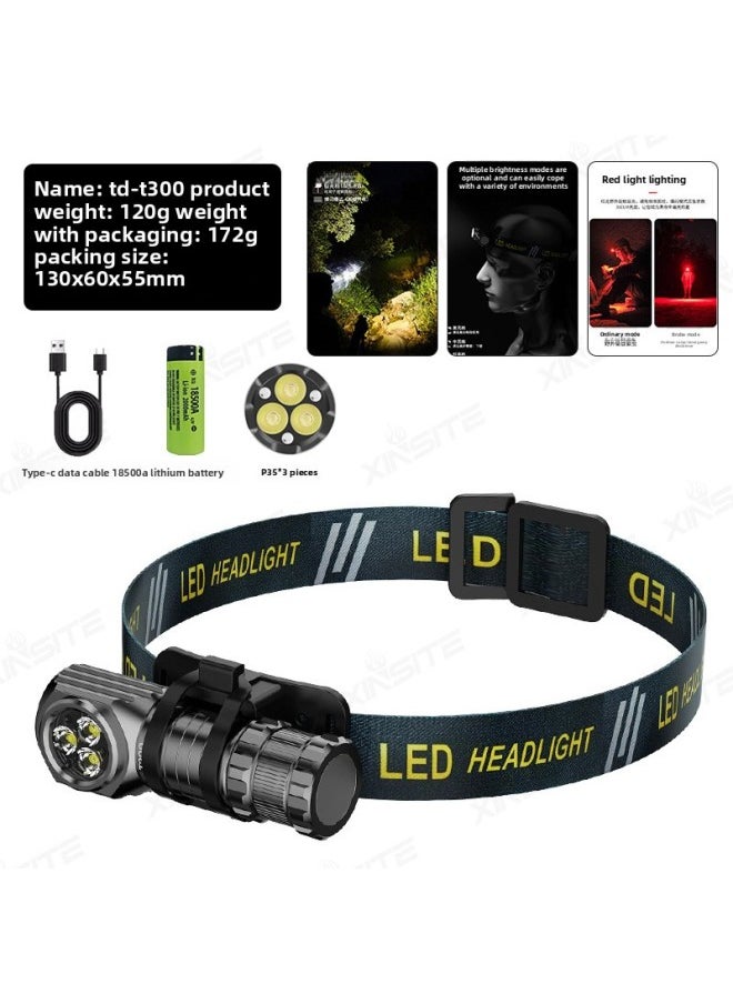 Generic Headlamp Headlight Hat Lighting Outdoor Camping Hiking Torch Head Mounted Flashlight Emergency Rescue Searchlight-Color:T300 Headlamp Suit  - Image 1