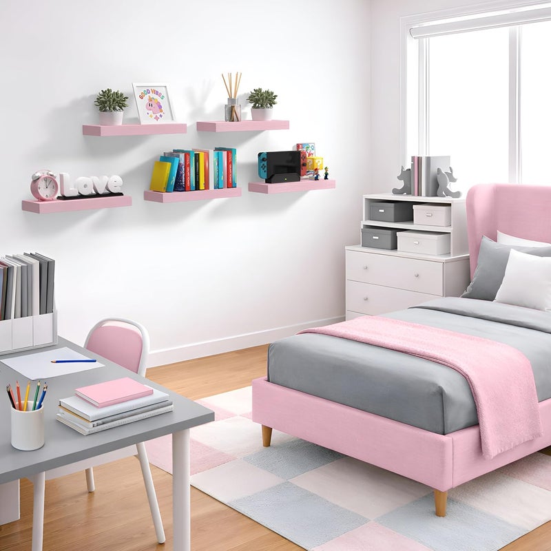 Sorbus Floating Shelves for Wall – 16 Inch Floating Shelf for Kitchen, Bedroom, Living Room, Bathroom, Home & Wall Decor - Mounted Bathroom Shelves with Invisible Brackets (Soft Pink, 2 Pack) - Image 5